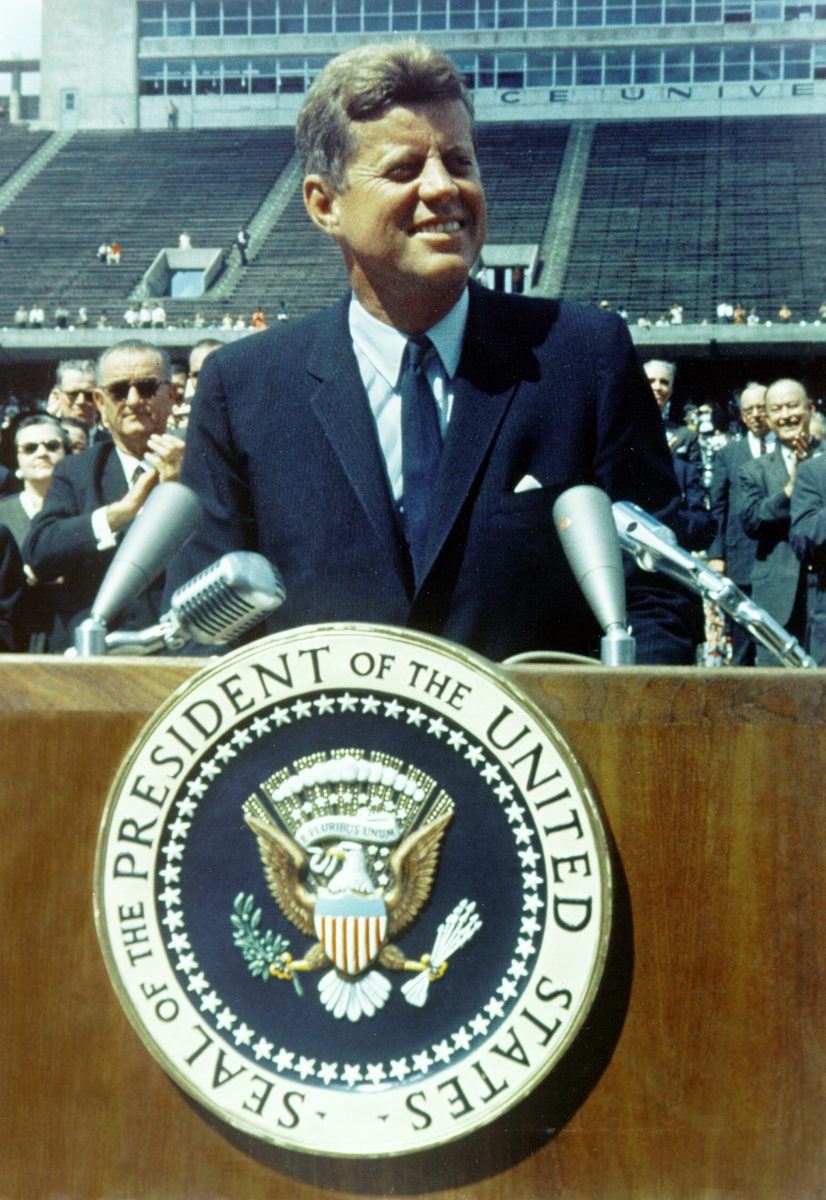 President John F. Kennedy speaking at Rice University, September 1962